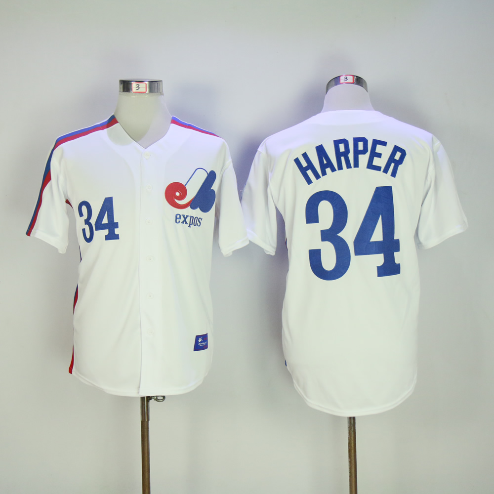 Men Montreal Expos #34 Harper White MLB Jerseys